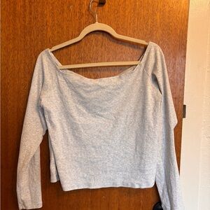 Hollister Light Heather Gray Off-Shoulder Long Sleeve Top